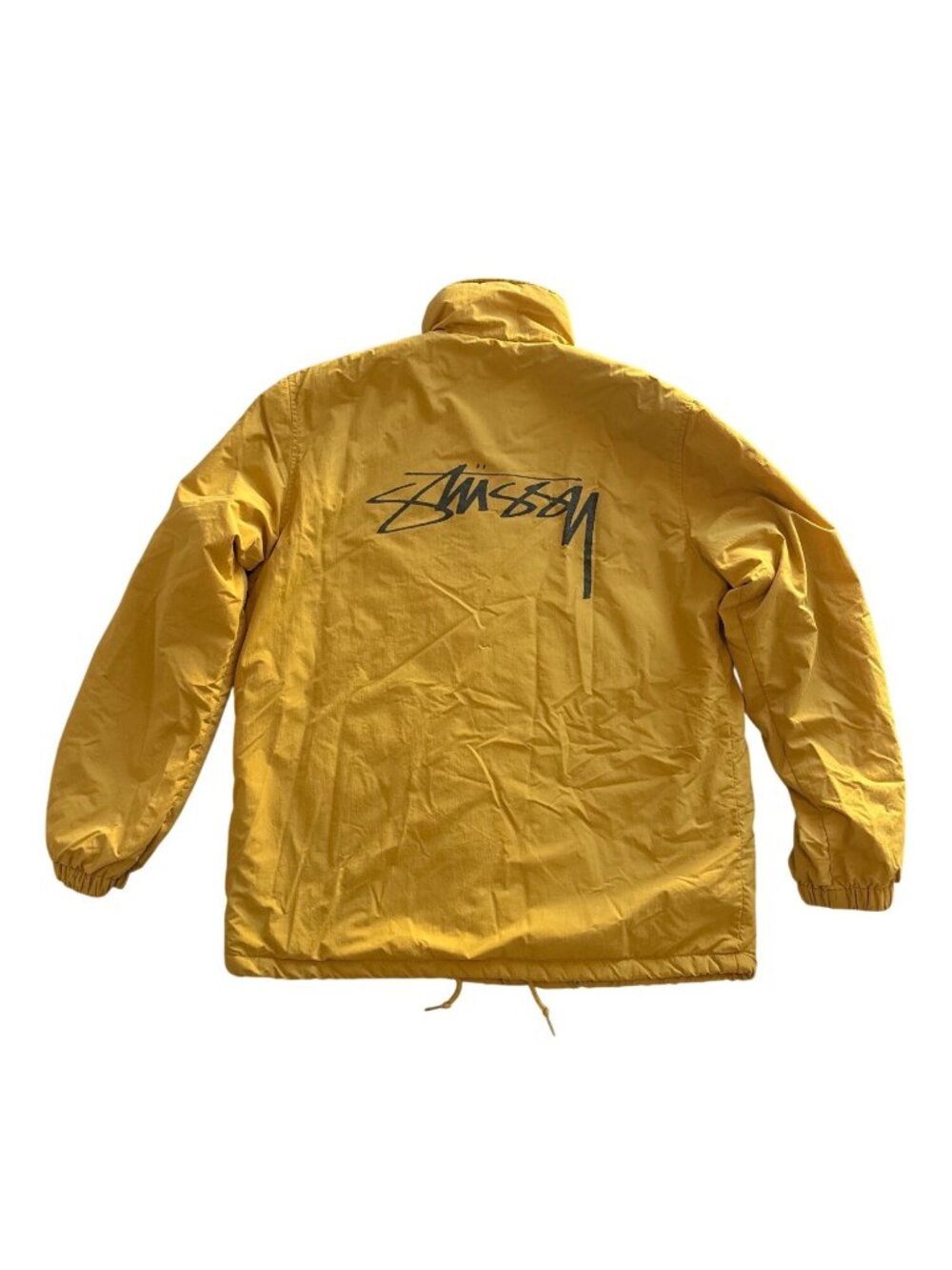 Stussy Yellow Coach Jacket Faux Fur Lined Snap Button Closure Mens Small